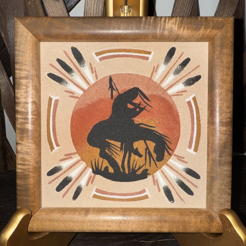 Native American Navajo End Of Trail Sand Painting Wall Wood Framed Size7x7x1.25